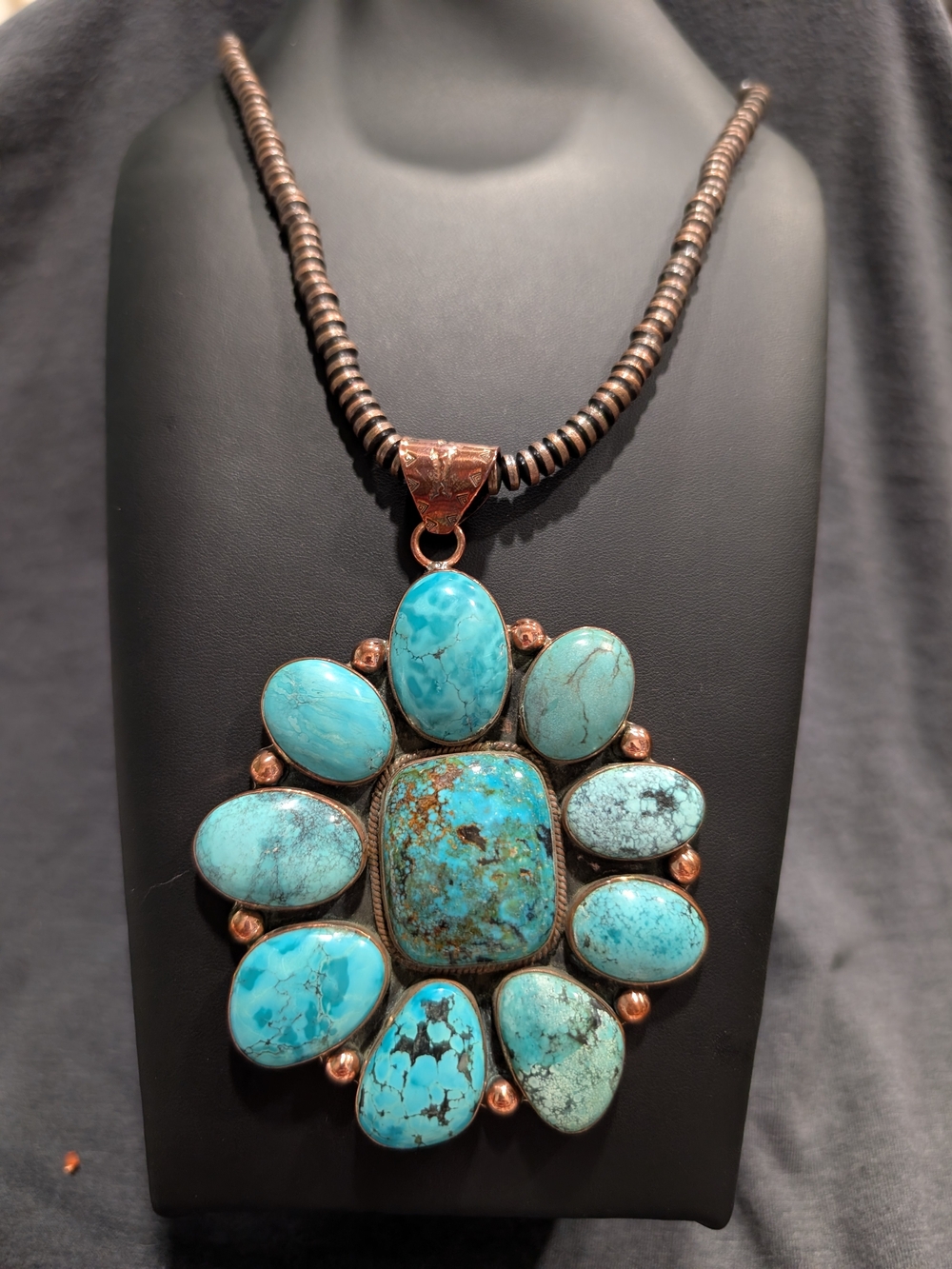 Turquoise Statement Pendant Necklace – Blue Turquoise Floral Cluster